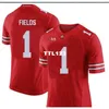 2019 New Me Ohio State Buckeyes Justin Fields # 1 진짜 가득 차있는 자수 대학 유니폼 크기 S-4XL 또는 사용자 정의 모든 이름 또는 숫자 저지