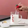 Jordgubbar halm muggar transparent glas kreativ tecknad kopp med handtag mugg täck vatten koppar