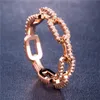Creative Chain Ladies Zircon Ring for Women Silverplated Rose Gold Copper Rhinestone Ring Populära bröllopsmycken4939786