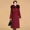 Ciepła kurtka zimowa Kobiety Plus w rozmiarze 5xl 6xl damskie długie parkas z kapturem futra kołnierz szczupłowy damski bawełniany płaszcz zimowy 201214