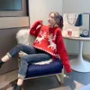 크리스마스 스웨터 여성 2020 가을과 겨울의 새로운 한국 버전의 느슨한 야생 학생 귀여운 레트로 레드 풀오버 스웨터 LJ201113
