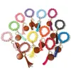 14 Styles Party Wooden Beads Keychain Pearlescent Color Bracelet Key Ring Women DIY Crafts Gift with Alloy Ring RRF13453