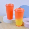 16oz Color Changing Cup HOT Water Magic Plastic Reusable Drinking Tumblers with Lid Beer Mugs Coffee Cups CYZ2926 50Pcs