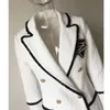 Plus storlek XXXL Women High Street Long Jackets Runway Beading Double Breasted Solid Color White Slim Chic Blazers High Quality LJ201021