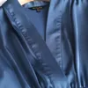 2022 estate autunno moda donna elegante abito in raso manica lunga ufficio signore casual abito longuette con taglio