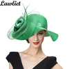 Summer Women Solid Satin Feather Floral Wide Brim Floppy Cappelli per Kentucky Derby Church Tea Party Dress A433 Y200602