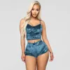 Hot Senhoras Veludo Sleepwear Lingerie Define Sexy Spaghetti Strap Shorts Pijama Mulheres Pijama Party 2 Piece Set