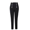 Vente chaude Style Populaire Femmes Élégantes Solide Couleur Noir Blanc Boutons Mince Penci Pantalon All-match Cheville Longueur Capris 201111