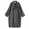 hiver épais lâche sur le genou manteau de laine femmes mi-longueur manteau tartan coréen 201215