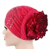 Crystal Twist Cap Women Female Lace Flowers Turban Beanie Hat Bonnet Chemo Cap 2C0321