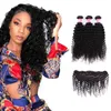 Virgin Brasiliansk Afro Curly Wavy Hair Buntar Med Lace Frontal Closure Remy Peruvian Human Hair Weave With Front Piece Forawme Gratis Del