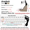 Aneikeh mode pvc sandaal vrouwen transparante lace-up vlinder-knoop wiggen hoge hakken zwarte gouden partij dagelijkse pompen schoenen beknopt J2023