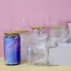 Stanleiness yerel depo süblimasyon 16oz net buzlu cam tumbler yaratıcı payetler, odun kapağı ve plaz lqyh ile şişe yaz içilmeli kahvesini şekillendirebilir