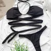 Sexiga svarta kvinnor Bikini Set Simple Fashion Solid Color Bandage SwimeWear Summer Outdoor Beach Bathing Suit59905376221962