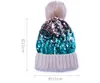 Bonnet en tricot à paillettes tête de mort avec pompon en fausse fourrure