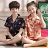 2019 new Lapel printed silk shortsleeved pajamas set girls bear cartoon children039s home wear toddler boy pajamas pjs for kid3334292