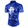 ZEMTOO الرجال المعدنية الفضة ملهى ليلي نمط أعلى ضوء المرحلة عرض قصيرة الأكمام قميص FD020