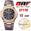 GRF V2 5711R PP324SC A324 Automatyczny Zegarek Mens Rose Gold Grey Textured Stial Skórzany Pasek Super Edition 6 Style Zegarki Puretime F6