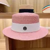 Elegante Brim Wide Brim Boater Hat Summer Raffia Hat Mulheres Palha Sun Hat Flat Straw Fedoras Derby com faixas coloridas intercambiáveis Y200714