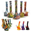 DHL Camouflage colorful Silicone Bong water Pipe Mini Silicone Beaker Bong Cartoon Printing Water Smoking Pipes with Silicone Downstem & 1