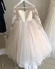 Princess Ball Gown Lace Tulle Christening dresses Sheer Long Sleeve Appliques Bow Back Flower Girl Dress Formal Kids Occasion Wears