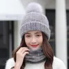 Anno Balaclava Inverno Cappelli da donna Dolce adorabile Fiocco di neve Puntini Cappello lavorato a maglia Sciarpa Set Spessa Calda Berretti Skullies Berretto