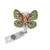 New Arrival Key Rings Rhinestone Crystal Butterfly Animal Nurse Retractable Working ID Badge Holder Reel