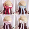 Japanese Lolita Straw Sun Hat with Lace Bowknot Lanyard Girl Wide Brim Straw Cap UV Protection Bucket Cap G220301