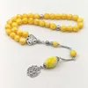 Tasbih Yellow Resin Rosary Mäns Armband med special tillbehör Tassels 33 66 99Beads Ny Design Man's Tesbih för Ramadan Y1218