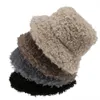 New Outdoor Warm Lamb Faux Fur Bucket Hat Black Solid y Fishing Cap Lovely Plush Warm Fisherman Hat Women Winter5201089