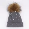 Wool Beanies Women Real Natural Fox Fur Pom Poms Fashion Pearl Knitted Hat Girls Female Beanie Cap Pompom Winter Hats for Women Y201024