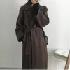 LANMREM autumn gray turn-down collar woolen coat with belt fashion Korean gentle elegant loose long tweed coat 2A923 201215