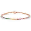 2022 Novo Wholal Rainbow Gemstone Baguette Ténis 925 Sterling Sier Pulseiras