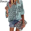 Women Blouse Sping Tops Turn-down Collar Long Sleeve Leopard Shirt Loose Plus Size Clothing For Ladies Blouses 220119