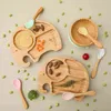 1 комплект бамбук деревянная посуда детские кормления аксессуары мультфильм животных слонов обеда с присоскими подарки Brilhday 220125