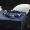 Blue CZ Panther Bracelets Wholesale 8mm Natural Stone Beads With Leopard Macrame Bracelet Stainless Steel Jewelry For Man
