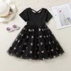 Kortärmad Baby Dress Girls Heart Mesh Girl Tutu Kjolar Barnparty Klänningar