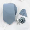 Bow Ties Beautiful Tie Bowtie Set Peach Pink Blue Solid Color 7cm Cotton Necktie Cloth Art Fabric Flower Brooch Wedding Groom Gift Fred22