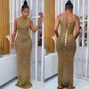 Sparkly Crystal Rhinestone Bodycon Maxi-jurk Dames Bruiloftsavond Backless Mesh See Through Night Party Club Verjaardag