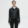 FTLZZ Neue Frauen Herbst Winter Schwarz Kunstleder Jacken Reißverschluss Grundlegende Mantel Umlegekragen Motor Biker Jacke Mit Gürtel 201124