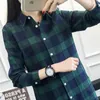 EYM märke Autumn Women Long Shirt Girl Girlfriend Style Cotton Casual Long Sleeve Red Flanell Plaid Skjorta Blusar Kvinnliga toppar Blusas T200322