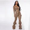 Women's Tracksuits High Street Style Leopard Two Piece Clothes Sets For Sexy Personality Navel T-shirt Waist Trumpet Pant Outfi