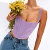 Vår sommar Off Shoulder Crop Tanks Korsett Damer fyrkantig krage Party Sexiga linne Damer Backless Casual Bustier