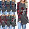 Frauen Plaid-Panel Raglan-T-Shirt ELK Snowman Druck Bluse T-Shirt Long Sleeve Patchwork Pullover Bequemen öffentliches Weihnachten Blusen