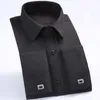 Men's Dress Shirts Loose Tuxedo French Cuff Regular Fit Luxury Striped Business Long Sleeve Cufflinks Social Pluse Size 6XL 220216