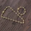 12mm 16-20inch Gold Plated Bling CZ Stone Coffee Bean Chain Necklace Bracelet Rapper Street Jewelry for Men Hot Gift