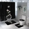 Rideau de douche esthétique Lotus, tapis de sol, ensemble de 4 pièces, tapis de salle de bain, couverture de toilette, rideau de salle de bain créatif, cloison étanche 11446499