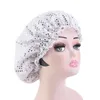 Banie / Coupage du crâne Capuche de sommeil nocturne en satin 2021 Femmes paillettes Bonnet Elastic Hat Cover Ajustement Ajustement de coiffure Perte bouclée Accessoires de style élastique