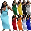 Designers klänning maxi klänningar för kvinnor u-hals stickad ärmlös lång bodycon sexig svart vit två stycken set klubb slitskjol