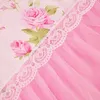 Korean style pink Lace bedspread bedding set king queen size 4pcs Rose Print princess duvet cover bed skirts bedclothes cotton hom8912077